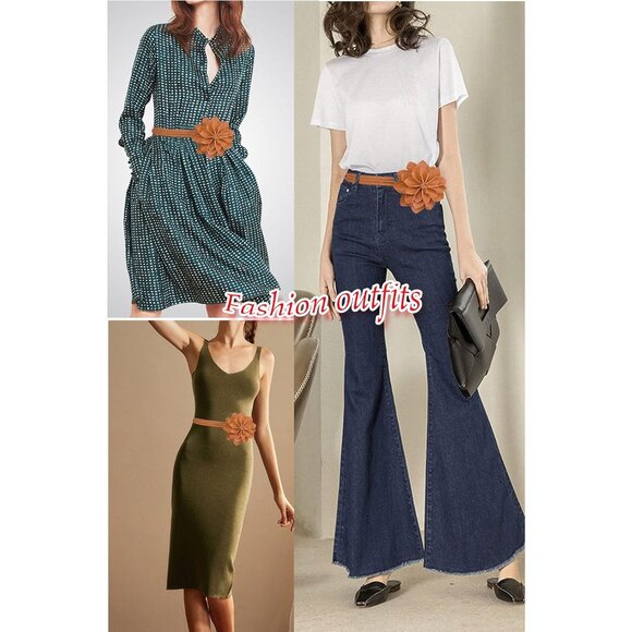 Women Girls Faux Leather Waist Chain Belt Floral Rope Decor for Casual Wear - Picture 6 of 8